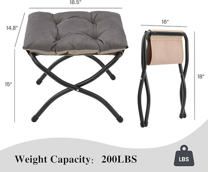 15"(H) Folding Ottoman, Foldable Footrest Stool, Portable Small Foot Stool for Couch, Collapsible Foot Rest Ottoman for Sofa, Accent Padded Ottomans for Living Room, Bedroom, Dark Coffee