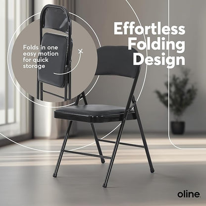 Oline Vinyl Folding Chairs, Padded Vinyl Cushion Chairs with Durable Metal Frame, Indoor Outdoor Stackable Foldable Guest Chairs for Office Wedding Kitchen Dining, 300lb Capacity (Black, 1 Pack)