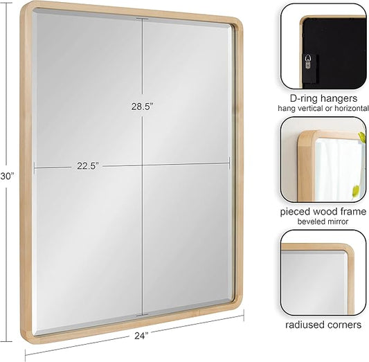 Kate and Laurel McLean Modern Wood Round Rectangle Wall Mirror for Mid-Century Home Décor, 24x30, Natural