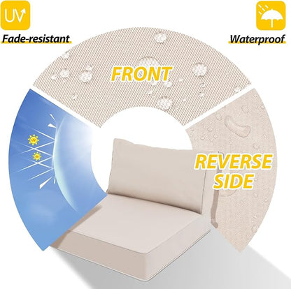 AAAAAcessories Outdoor Deep Seat Cushions, Waterproof, Fade-Resistant Patio Furniture Replacement Cushions, 25.5" x 25.5" x 5" + 25.5" x 13.5", Set of 2, Khaki Beige