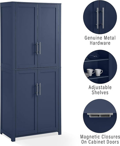 Crosley Furniture Savannah Tall Pantry Storage Cabinet with Shelves, Kitchen, Dining, or Laundry Room, Navy