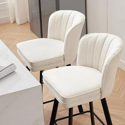 Swivel Counter Height Bar Stools Set of 2, 30'' Modern Barstools with Backs and Metal Legs, Upholstered Bar Chairs, Beige, Fabric Stools for Kitchen Island Chairs