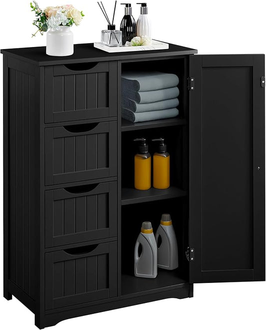 Yaheetech Wooden Bathroom Floor/Side Storage Organizer Cabinet with 4 Drawers and 1 Cupboard, Freestanding Entryway Storage Unit Console Table for Home Decor