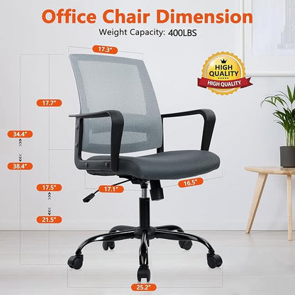 CLATINA Ergonomic Office Chair - Mesh Desk Chair with Lumbar Support, Rolling Comfortable Computer Chairs with Arms for Home Conference, Gray 4 Pack