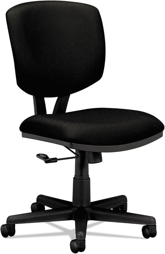 HON Volt Armless Office Chairs with Wheels, Ergonomic Adjustable Center-Tilt Recline, Fabric Back and Seat, Swivel Desk Chair, Black