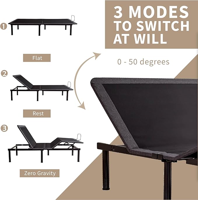 Twin XL Adjustable Bed Base Frame with Wireless Remote + 10 Inch Twin XL Green Tea Gel Memory Foam Mattress Bed in a Box, Head and Foot Incline, Zero Gravity, Fiberglass Free, 80" x 38"