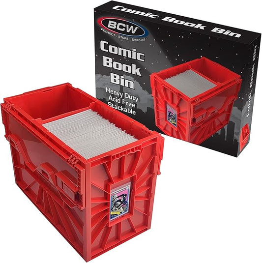 BCW Short Comic Book Bin | Holds 150 Comics | Stackable Plastic Storage | Acid-Free Organizer | Red, Single