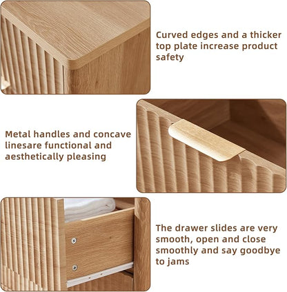 LEYAOYAO Fluted 6 Drawers Dresser for Bedroom, 42" Tall Modern Chest of Drawers with Metal Handle, Curved Profile Design,Natural Wood Drawer Organizer for Bedroom, Living Room, Hallway, Entryway