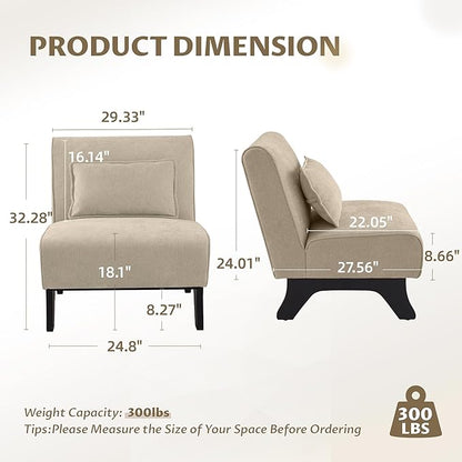 Armless Set of 2 Accent Chair,Modern Comfy Upholstered Living Room Chairs with Wooden Legs& Pillows,Lounge Sofa Side Chair for Bedroom Farmhouse Reading (Brown, 2 PCS)