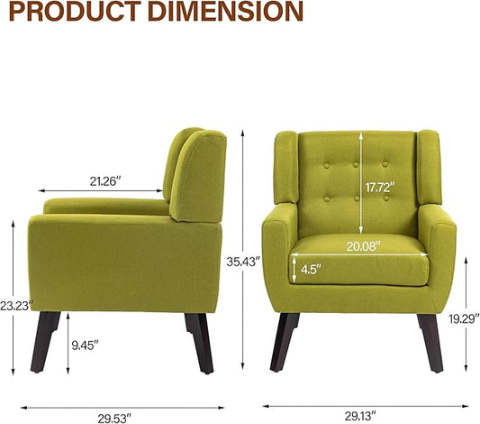 Accent Chair, Modern Fabric Armchair for Living Room, Comfy Upholstered Arm Chair Tufted for Indoor Bedroom Office Room (Green)