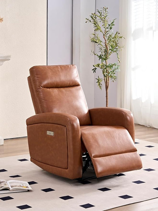 Power Recliner Chairs for Living Room,Wall Hugger Recliners with Power Headrest Type-C Charger, Leather Electric Recliner Chair for Adult, Brown