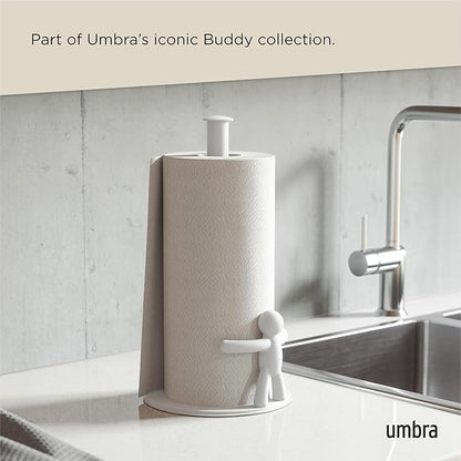 Umbra Buddy Paper Towel Holder Stand for Kitchen Countertop, Unique Dispenser, Standard, White