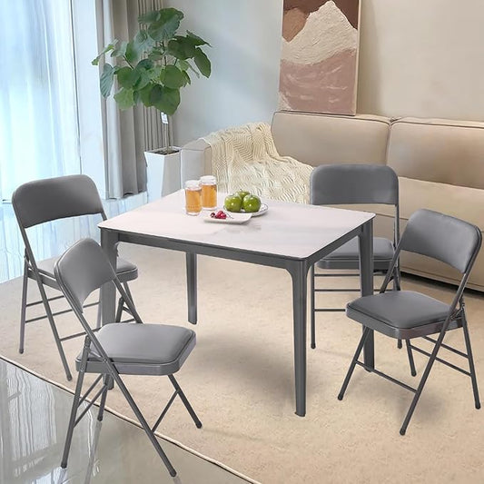 cyclone sound 4 Pack Folding Chairs with PU Padded Cushion and Back, Commercial Grade Metal Chairs with Comfortable PU Leather Cushion for Home and Office, for Indoor and Outdoor Events (4, Gray-PU)