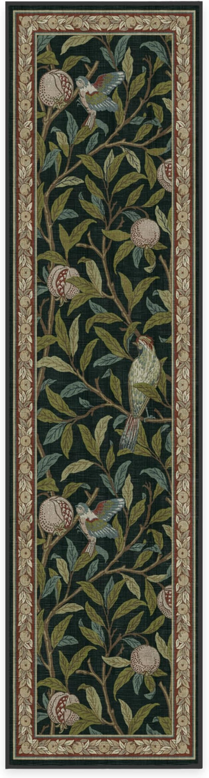RUGGABLE x Morris & Co Machine Washable Runner Rug – Pomegranate Blue Green 2.5x10, Stain-Resistant, Non-Slip – Washable Rug for Hallway, Entryway, Living Room & Kitchen–with Standard Pad