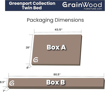 Grain Wood Furniture Greenport Solid Wood Platform Bed, Twin Size, Brushed Grey
