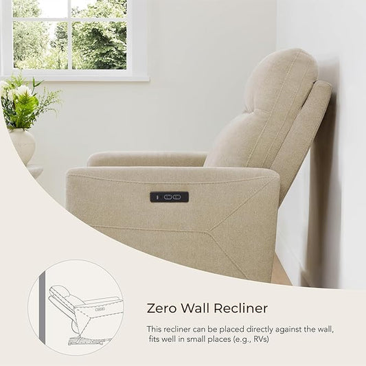 CHITA Power Recliner Chair for Adults, Electric Zero Clearance Wall Hugger Recliner for Small Spaces, Modern Living Room and RV Recliner Chair with Adjustable Power Headrest & Charging Ports, Beige