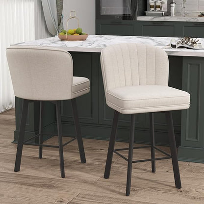 Swivel Counter Height Bar Stools Set of 4, 26'' Modern Barstools with Backs and Metal Legs, Upholstered Bar Chairs, Beige, Fabric Stools for Kitchen Island Chairs