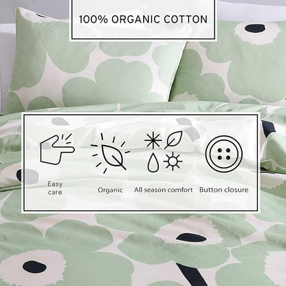 Marimekko - Full/Queen Duvet Cover Set, Super Soft Organic Bedding with Matching Shams, Floral Bedding Essentials, Oeko-Tex Certified (Unikko Green, Full/Queen)