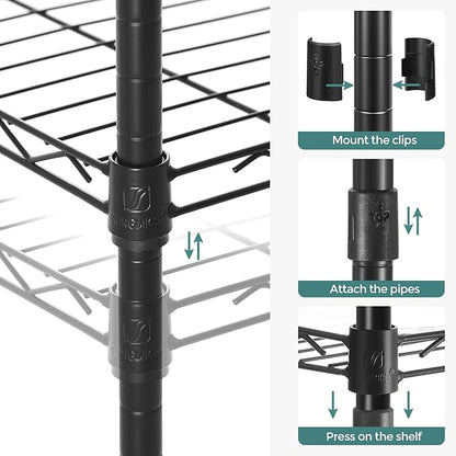 SONGMICS 5-Tier Storage Unit, Wire Shelving, Kitchen Metal Rack With Adjustable Shelves, Shelf Liners, 8 Hooks, for Garage, 11.8 x 35.4 x 63 Inches, Black ULGR095B01