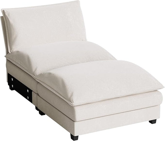 Homall Modular Sectional Sofa, Sofa Couch with Reversible Ottoman, DIY Combination Chenille Deep Seat Cloud Couch for Living Room, Apartment (White, 1-Seat & 1-Ottoman)