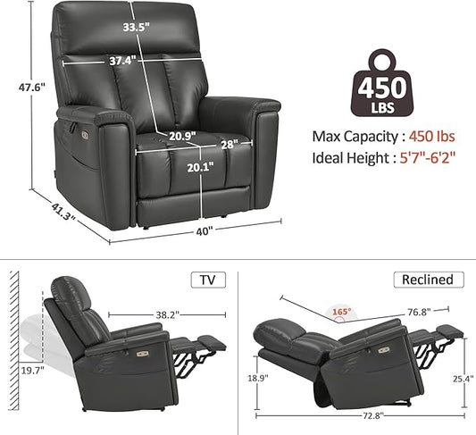 MCombo Heavy Duty Lift Chair for Elderly, Extra Wide Dual Motor Power Lift Recliner 450lbs with Hidden Cup Holders, USB Charging, Breathable Faux Leather R7777 (Grey)