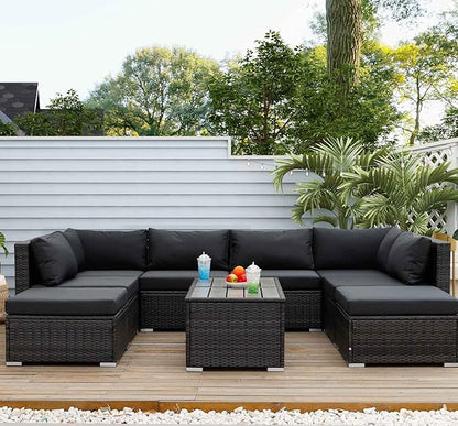 NICESOUL 10 Piece Modern Luxury 29.3'' High Back Outdoor Furniture Set, Extra Large Size PE Wicker Patio Modular Sectional with Side Tables, All-Weather Rattan Conversation for Backyard Deck, Grey