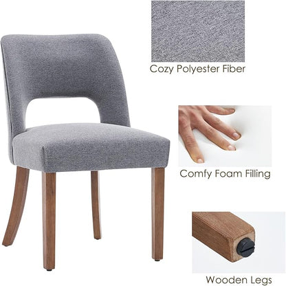 VKNOW Wooden Dining Chairs Set of 2, Modern Fabric Upholstered Dining Room Chair Kitchen Chairs, Farmhouse Dinner Chair for Kitchen Dining Room, Fabric Grey