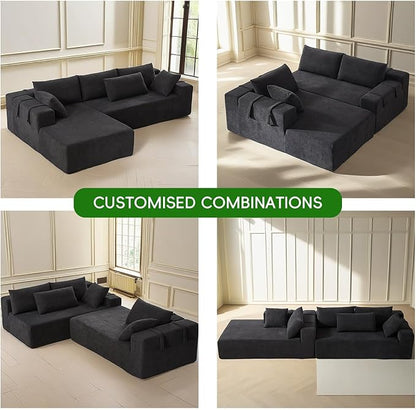 108" Modular Sectional Couch Sofa with L-Shape Chaise, Modern Cloud Comfy Sofa with Deep Seat, Upholstered Couches for Living Room Bedroom, No Assembly Required (Black Left Facing Chaise)