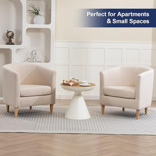 Accent Barrel Chairs Set of 2, Modern Comfy Living Room Chairs with Armrest Small Reading Chair with Cozy Soft Padded for Bedroom Reception Room Cafe, Begie