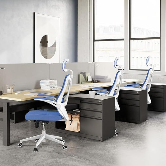 Office Chair,Ergonomic Comfy Home Desk Chair with 350LBS Capacity,High Back Gaming Chair with Wheels,Mesh Computer Chair,Lumbar Support, Adjustable Headrest,Flip-up Armrest