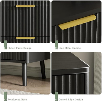 LYNSOM Fluted Dresser and Nightstand Sets 2 Piece, 2-Drawer Nightstands and 6-Drawers Dresser, Wood Bedroom Furniture Set for Home, Bedroom, Hallway, Black