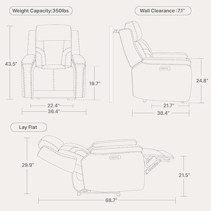Watson & Whitely Genuine Leather Electric Recliner Chairs for Adults, Lay Flat Recliner with Power Headrest & Chargers for Living Room, Blue
