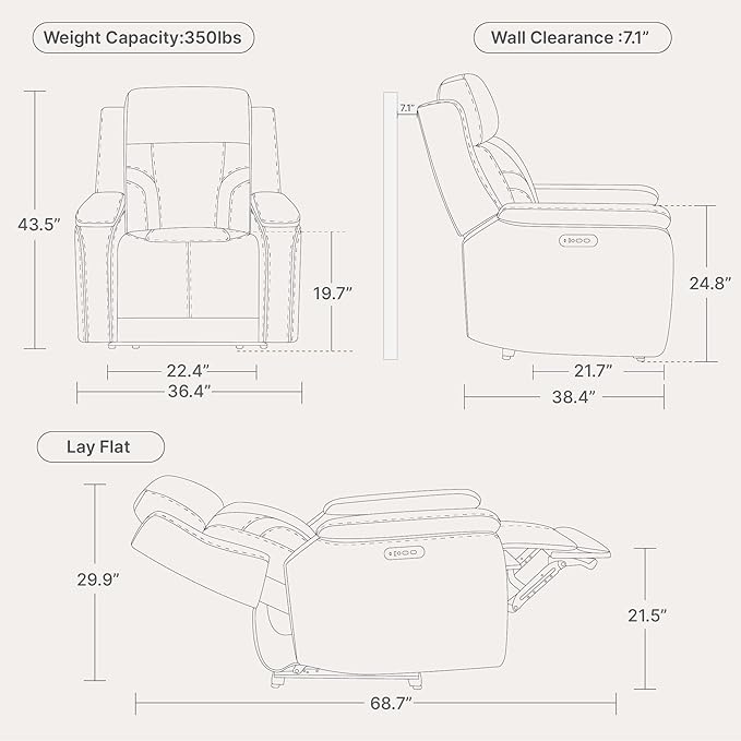 Watson & Whitely Genuine Leather Electric Recliner Chairs for Adults, Lay Flat Recliner with Power Headrest & Chargers for Living Room, Dark Brown