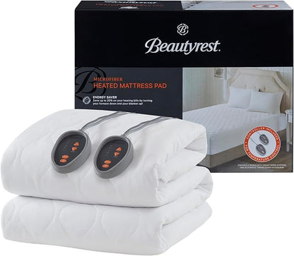 Beautyrest 3M Scotchgard Heated Mattress Pad - Electric Bed Warmer with 5 Heat Settings, 10 Hr Auto Shut Off Timer, All Around Elastic Deep Pocket, UL Certified, Machine Washable, White Cal King