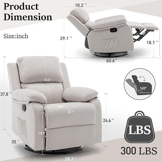 Recliner Chair, 360 Swivel Rocker Chair for Adults, Small Rocking Recliner Chair for Small Spaces