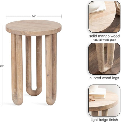 Kate and Laurel Kenzo Modern Wooden Round Side Table; 14 x 14 x 20; Light Natural; Transitional Wood End Table for Use as Bedroom Nightstand or Living Room Accent Table
