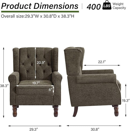 Accent Chair, Upholstered Armchair with Button Tufted High Back & Solid Wood Legs, Comfy Wingback Reading Single Sofa Chair for Small Spaces, Living Room, Bedroom-Taupe, Set of 2