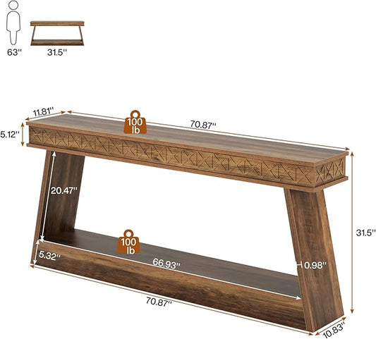Tribesigns Farmhouse Console Table, 70.9-Inch Extra Long Entryway Table with Storage, 2-Tier Narrow Sofa Table Behind Couch, Wooden Accent Table for Living Room, Hallway, Foyer, Rustic Brown