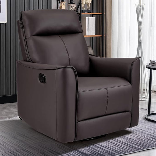 CANMOV Swivel Rocker Recliner, Glider Rocking Chair, Nursing Chairs Swivel Glider Recliners with Soft Backrest, Leathaire Manual Reclining Sofa for Living Room Bedroom Apartment, Dark Brown