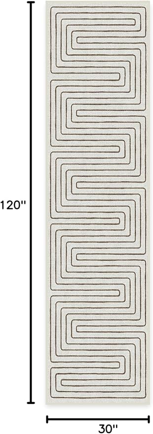 RUGGABLE x Jonathan Adler Machine Washable Modern Runner Rug – Labyrinth Camel/Ivory 2.5x10, Stain-Resistant, Non-Slip – Washable Rug for Hallway, Entryway, Living Room & Kitchen–with Cushioned Pad