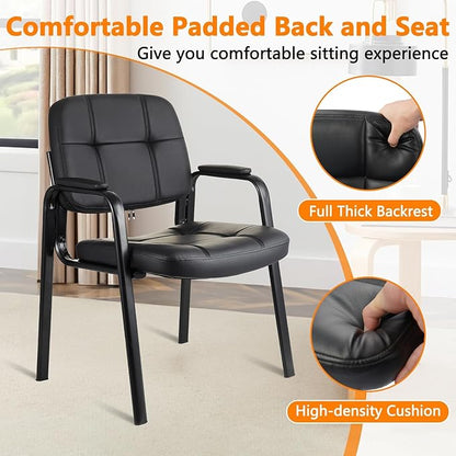CLLATINA Waiting Room Chairs with Padded Arms Leather Guest Chair no Wheels for Office Reception and Conference Desk Black 2PK