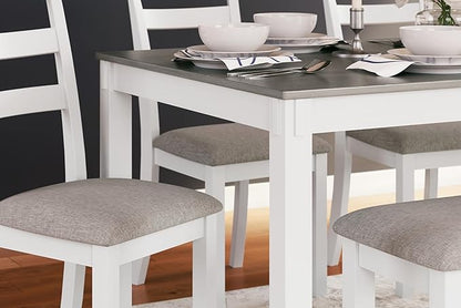 Signature Design by Ashley Stonehollow Casual Rectangular Dining Room Table Set with 4 Chairs and Bench, Set of 6, Foam Cushions, Wood, White and Gray