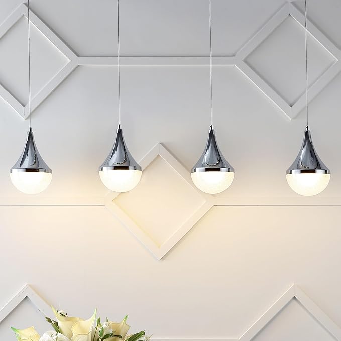 JONATHAN Y JYL7122A Elena Teardrop 47" 4-Light Modern Mid-Century Iron/Acrylic Integrated Linear LED Pendant French Country,Vintage,Bohemian, Chrome/White