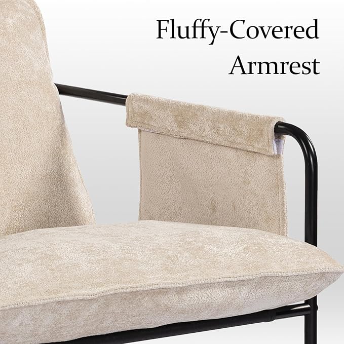 Modern Accent Chair Comfortable Living Room Chairs with Armrests, Bedroom Reading Chair, Chenille Upholstered Lounge Metal Chair