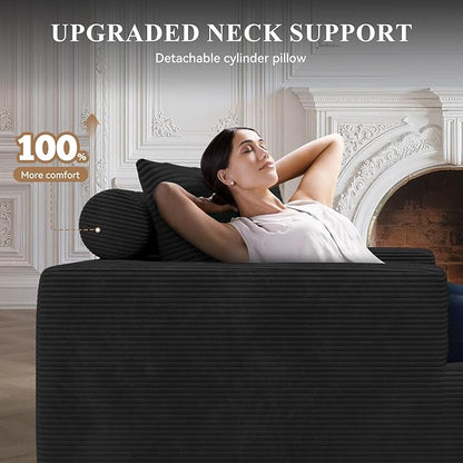 104”Sectional Couches for Living Room, Modular l Shaped Cloud Couch,Boneless Comfy Modern Sofa with Chaise, Deep Seat Convertible Sleeper Sofa Bed,No Assembly Required(Black-Corduroy Fabric) 1pcs