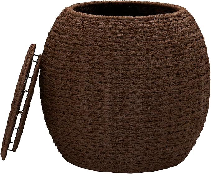 Household Essentials Handwoven Paper Rope Barrel Wicker Storage Basket Side Table, Brown