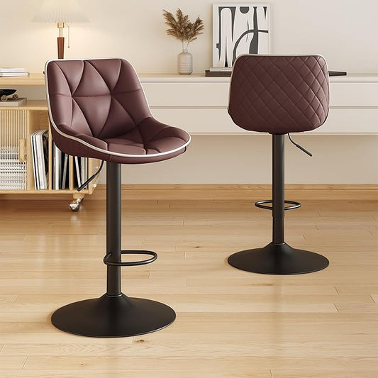 Nalupatio Bar Stools Set of 2, Adjustable Swivel Counter Height Bar Stools with Back, Armless Modern Barstools for Kitchen Island & Home Bar, Upholstered Seat,（Brown）