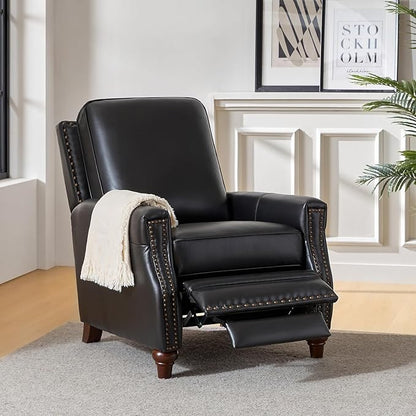 HULALA HOME Genuine Leather Recliner Chair Set of 2, Push Back Recliner Armchair with Thick Seat and Backrest(Black)