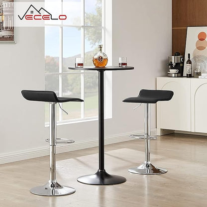 VECELO Bar Stools Set of 2, Counter Bar Stools with Swivel Bar and Adjustable Height, Modern PVC Barstools Bar Chairs for Kitchen/Bar/Dining Room/Living Room/Party, Black