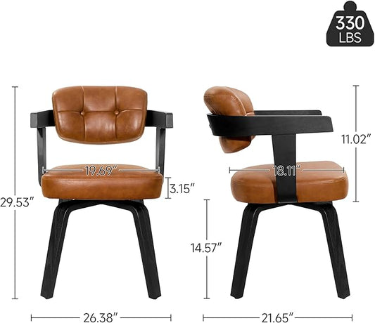 Art Leon Modern Dining Chairs - Set of 2 Mid Century Dining Chairs Faux Leather Upholstered Swivel Dining Chair, Comfy Desk Chair No Wheels Accent Arm Chairs for Kitchen Living Room Study, Brown
